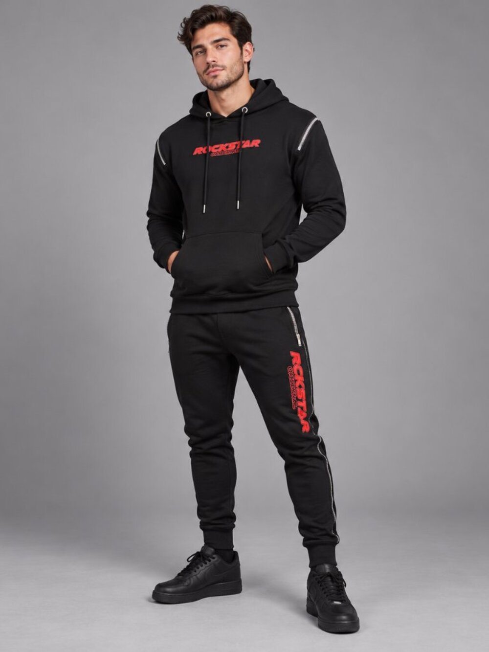 Rockstar Original Maxime Black Red Zip Track Set Small NWT